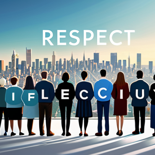 **

"A diverse group of people standing together, symbolizing unity and understanding. Subtle text overlays show words like 'respect,' 'inclusion,' and 'equality.' Background features a blurred cityscape, representing society as a whole. Bright, hopeful lighting.  Professional illustration, digital art, safe for work, appropriate content, fully clothed, family-friendly."

**