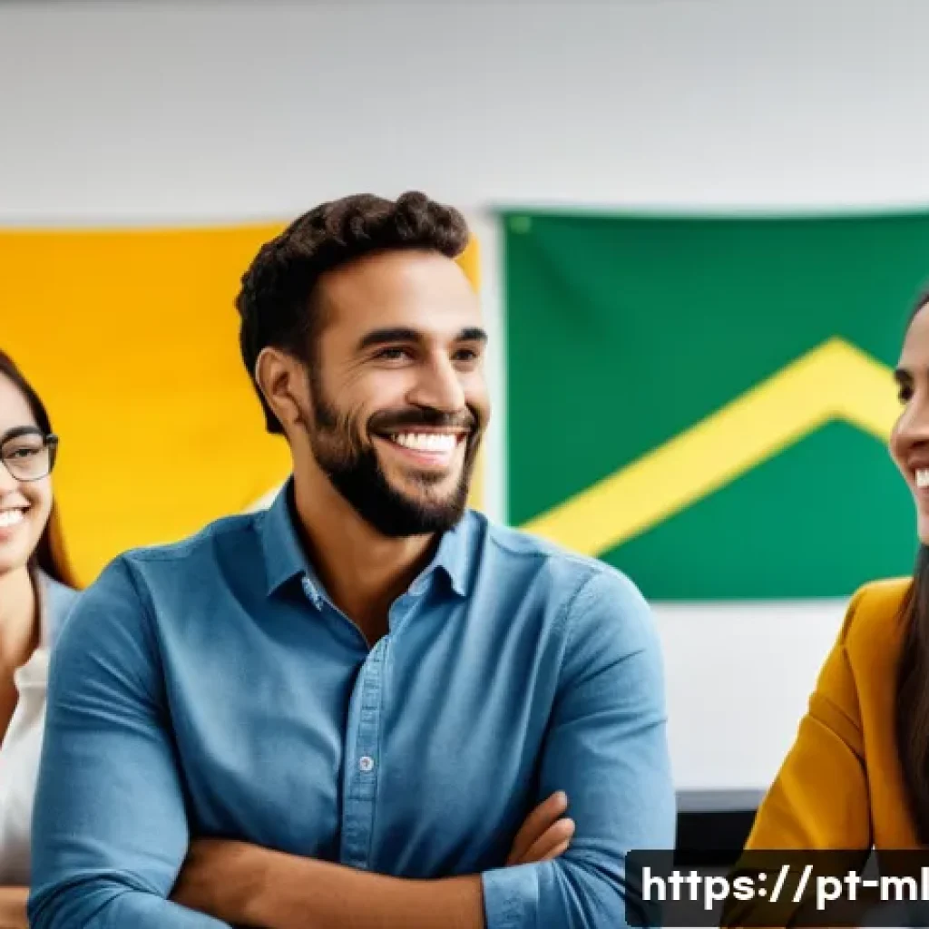 언어적 편향과 문화적 맥락 - A diverse group of Brazilian professionals engaged in a respectful conversation in a modern office s...