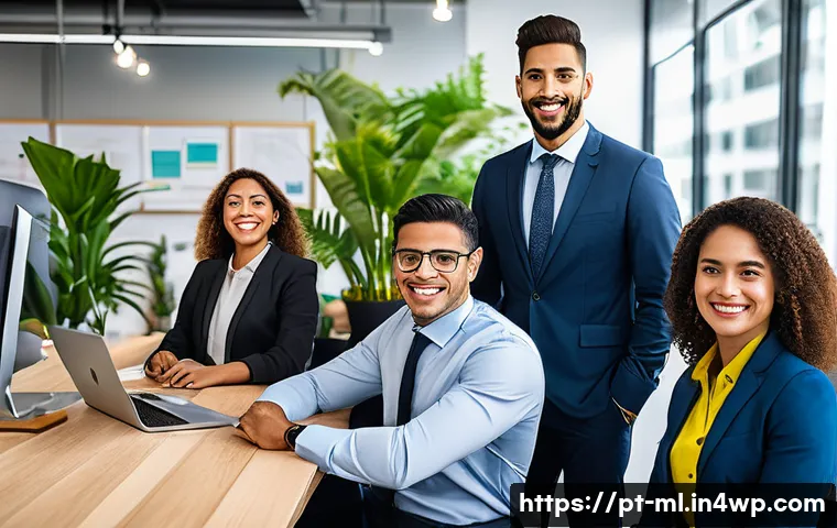언어적 편향의 사회적 인식 변화 - A diverse group of Brazilian professionals in an urban office setting, showcasing a mix of regional ...