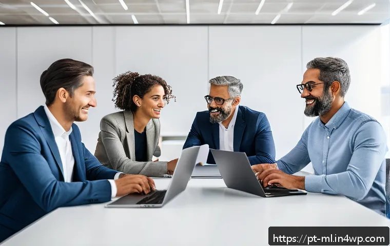 언어적 편향 분석을 위한 소프트웨어 도구 - A diverse group of Portuguese-speaking professionals in a modern office setting, collaborating aroun...